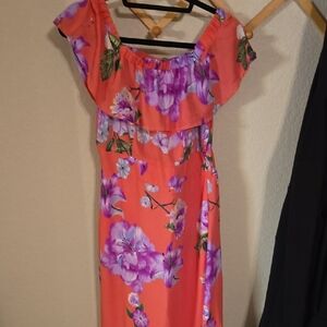 New York & Company Orange Floral Midi Dress
